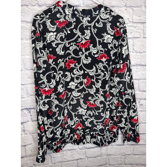 Alfred Dunner Black Red Floral Pullover Blouse Elastic Waistband Long Sleeve 20 - Picture 4 of 5
